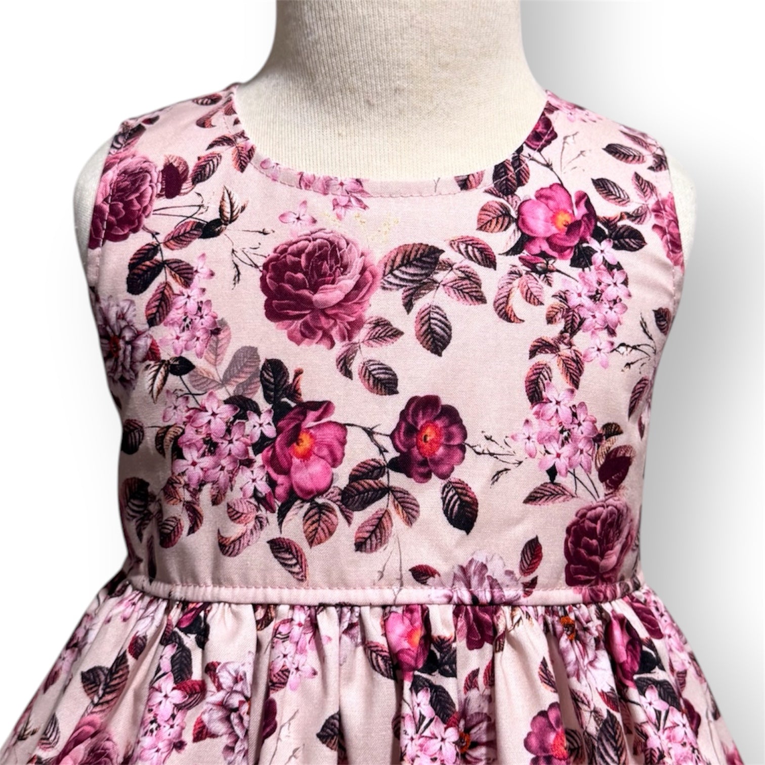 Mulberry Roses on pale pink sundress