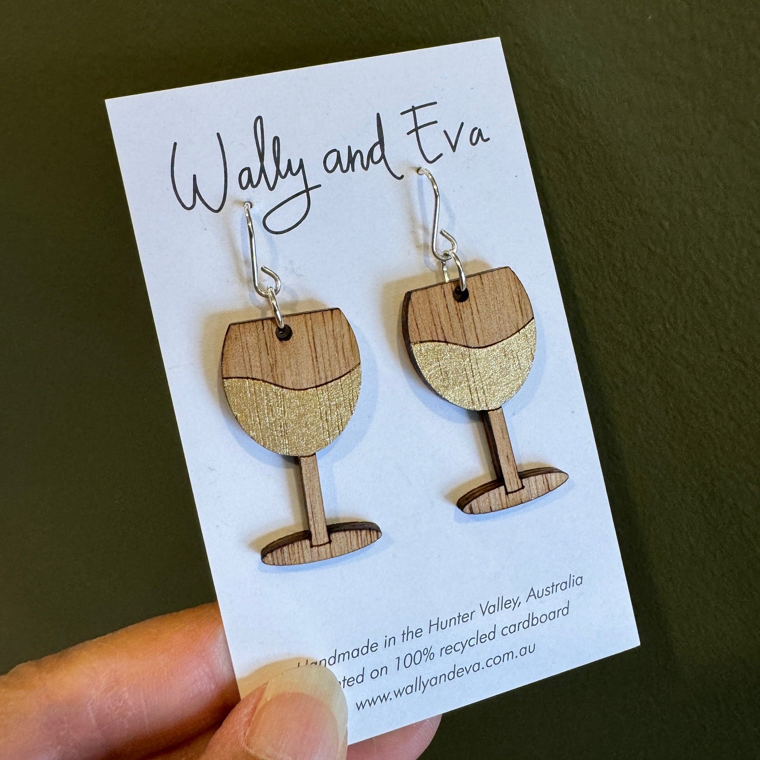 White Wine Hand Painted Wood Earrings