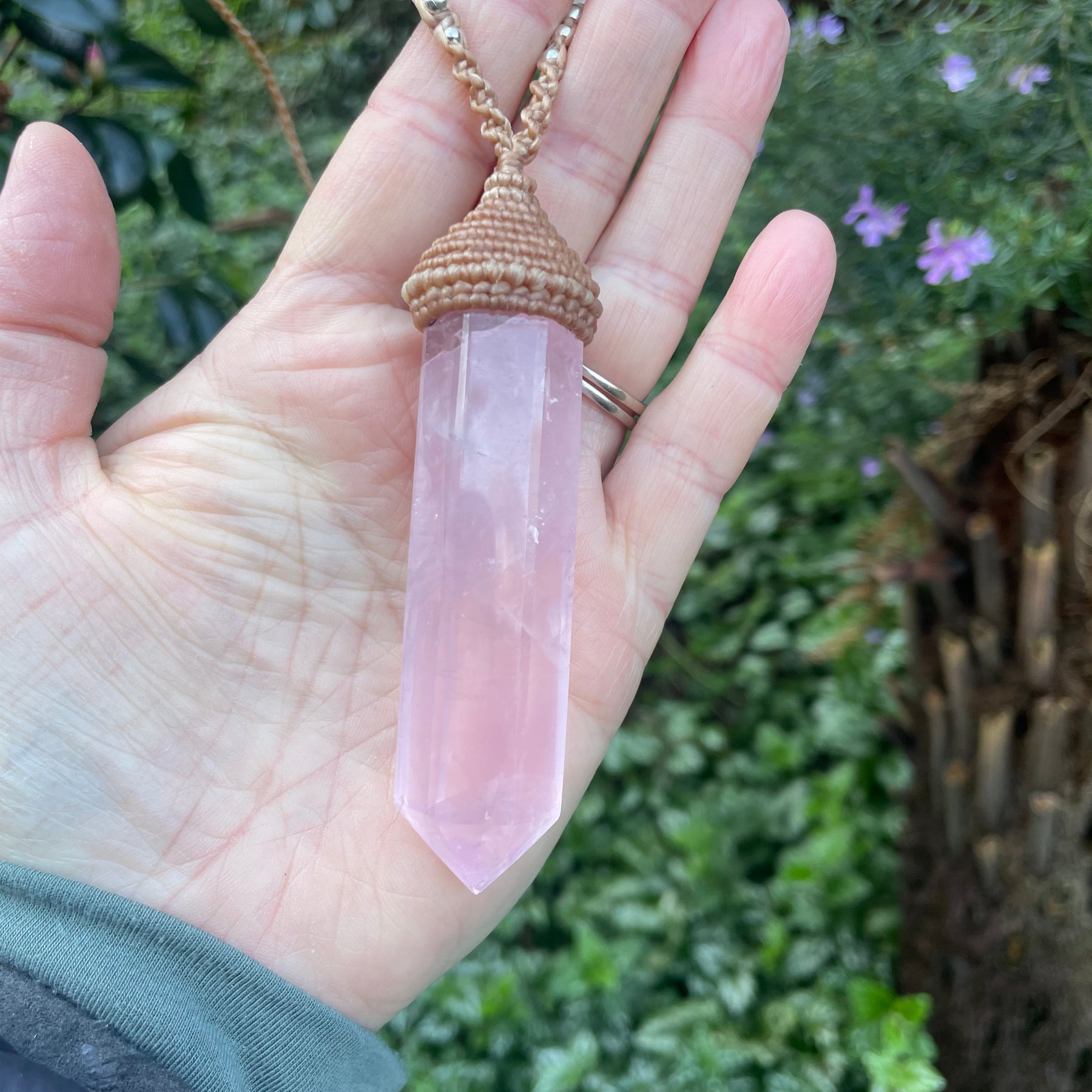 Rose quartz Pendant, double pointed crystal, Macrame necklace,