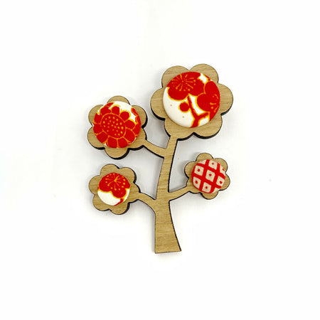 Kimono Tree Brooch - Red