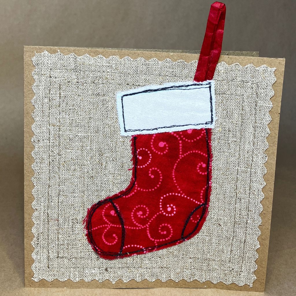 Handmade Fabric Christmas Card & Envelope| 13cm x 13cm | Blank inside
