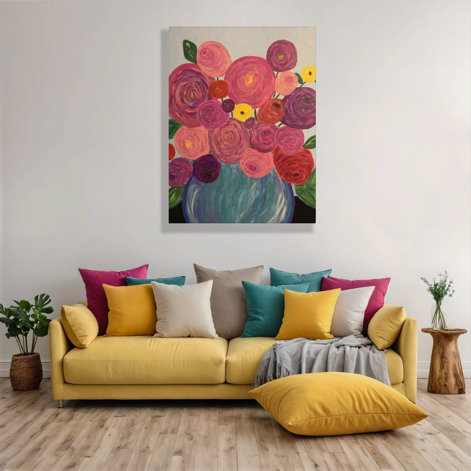 Wall Art, Joyful Blooms, Abstract Flowers, Acrylic Canvas