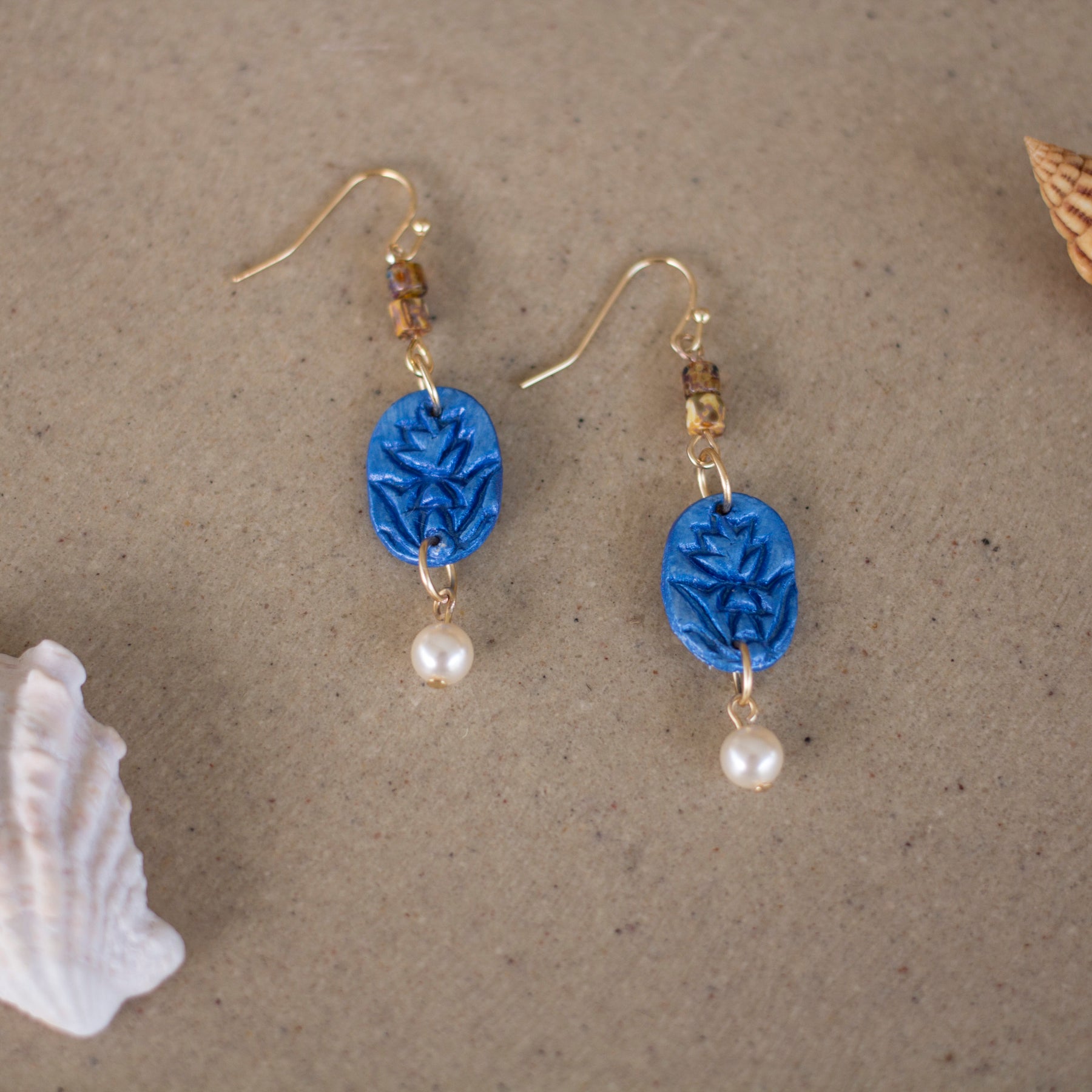 Blue Painted Clay Dangle Earrings