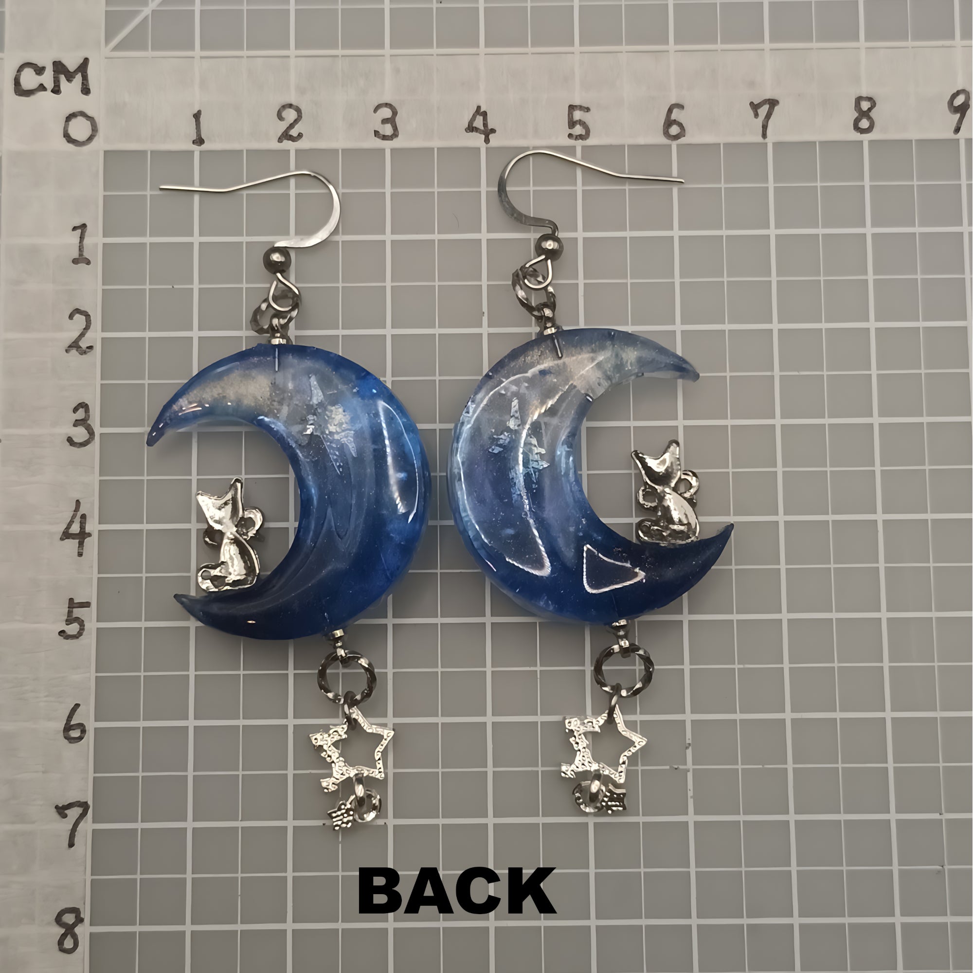 Cosmic Cresent Moon with a Cat Earrings