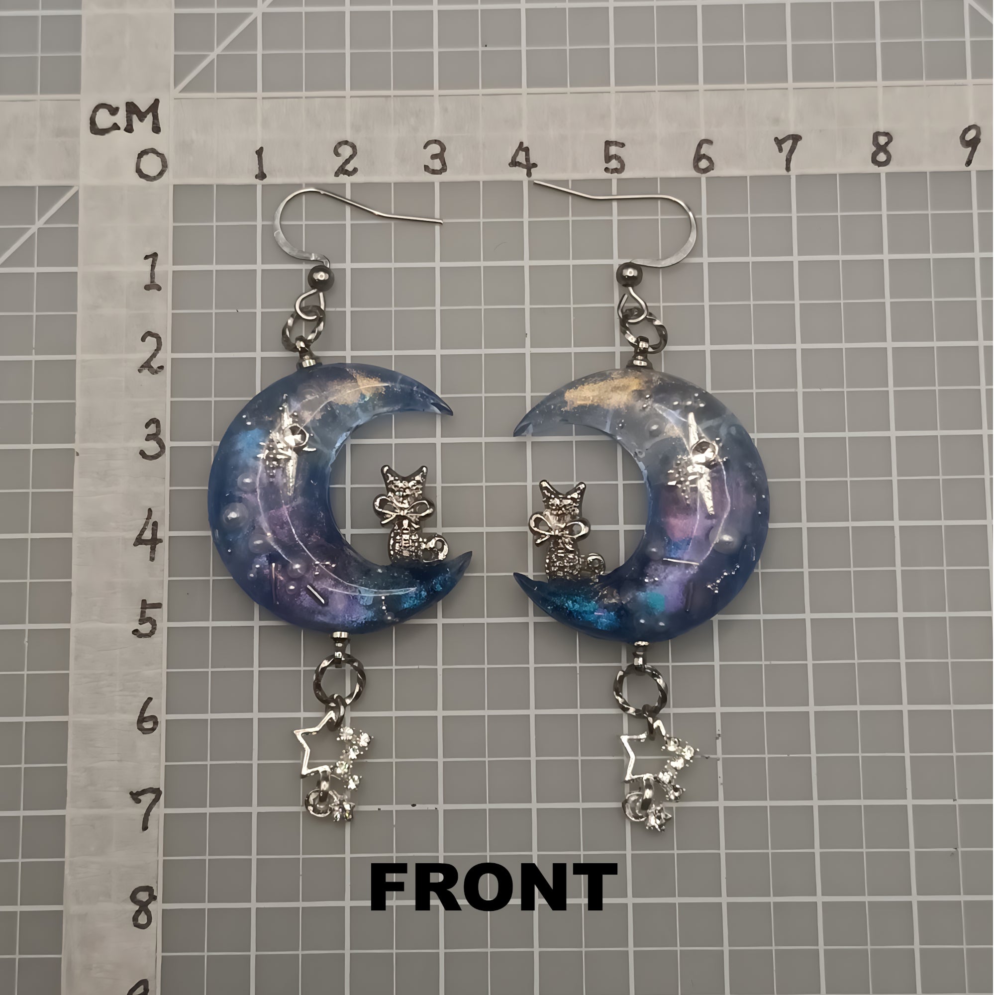 Cosmic Cresent Moon with a Cat Earrings