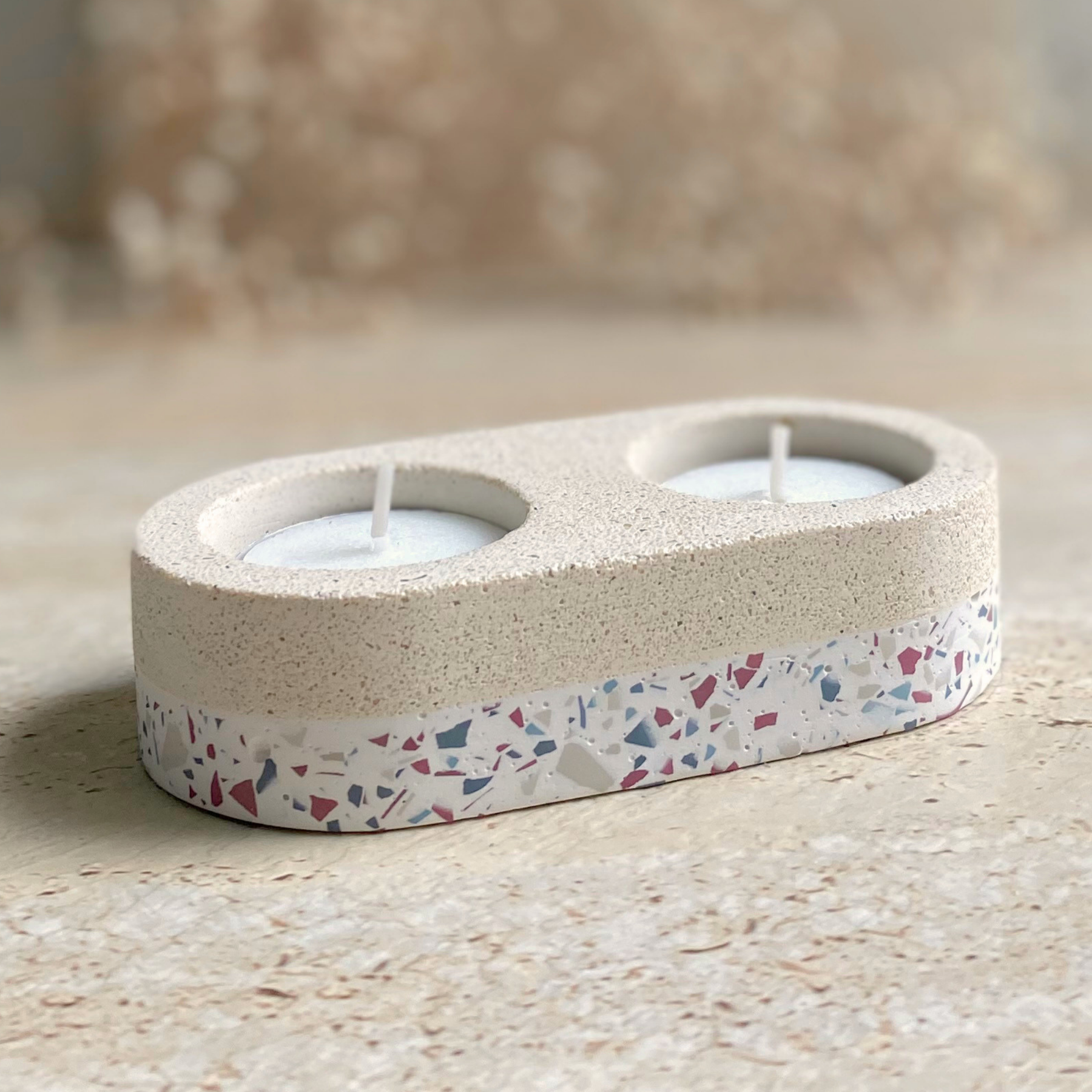 Double tealight holder | Texture Terrazzo Decor