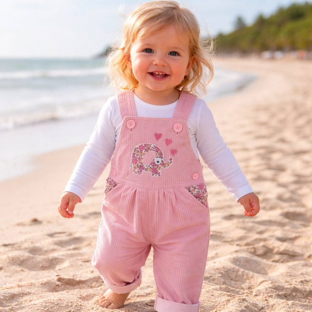 Appliqued Soft  Cord Overalls