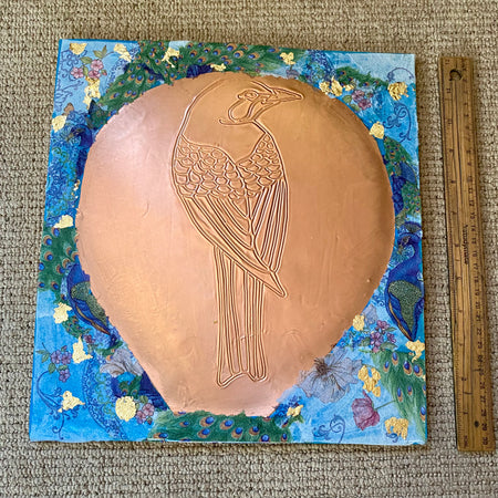 Hand drawn, embossed copper, bird wall art .