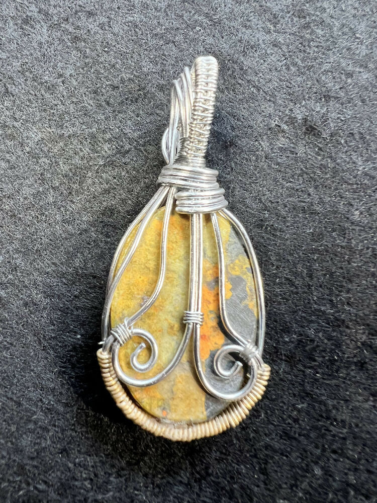 Wire-Wrapped Oval Bumblebee Jasper Pendant