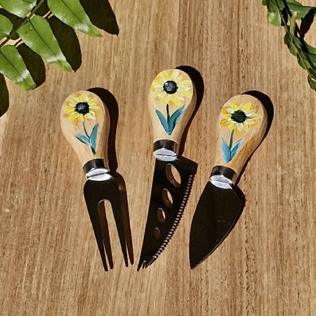 Cheese knives set 3 sunflowers