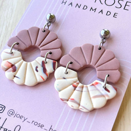 Polymer Clay Earrings Mocha and Ivory Daisy Flower Dangles