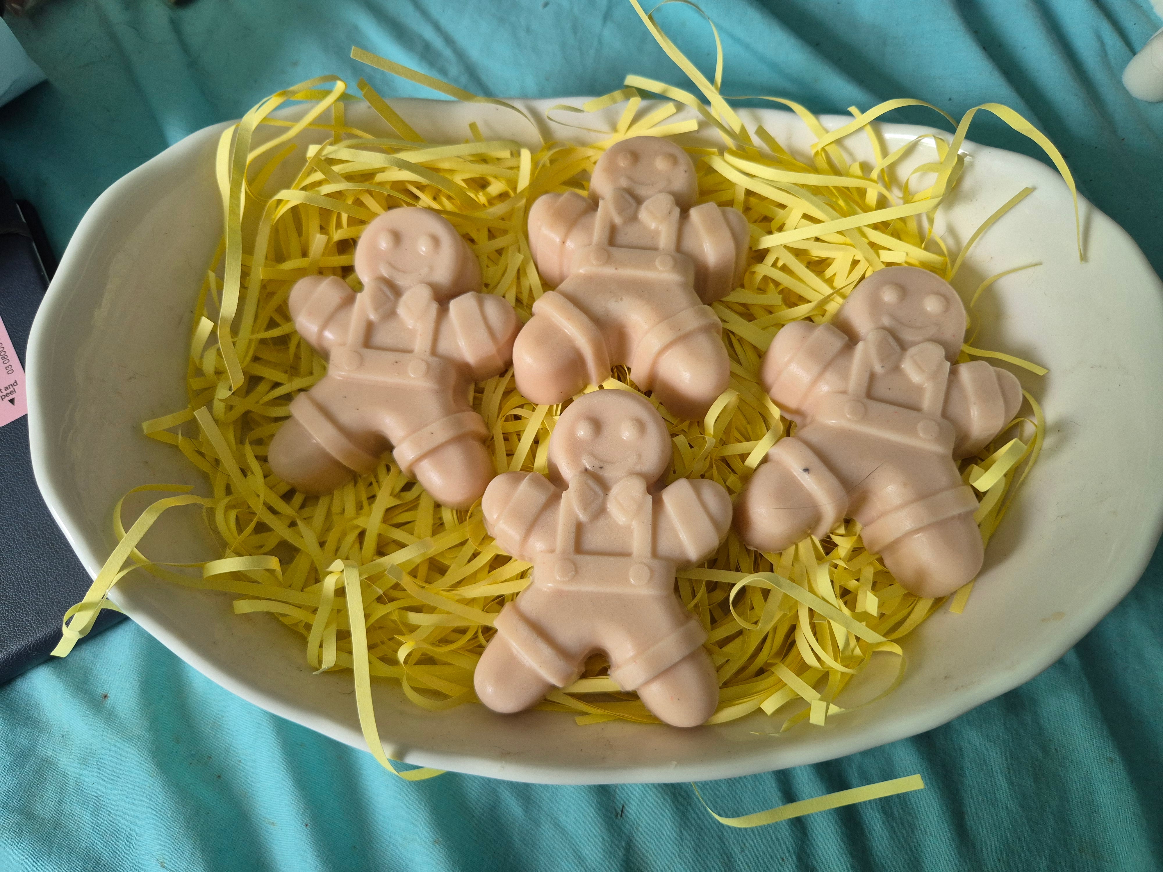 Handmade - 4 x Pink Clay Gingerbread Man Soap Bars