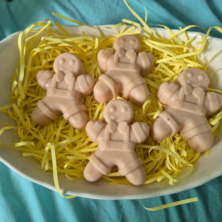 Handmade - 4 x Pink Clay Gingerbread Man Soap Bars