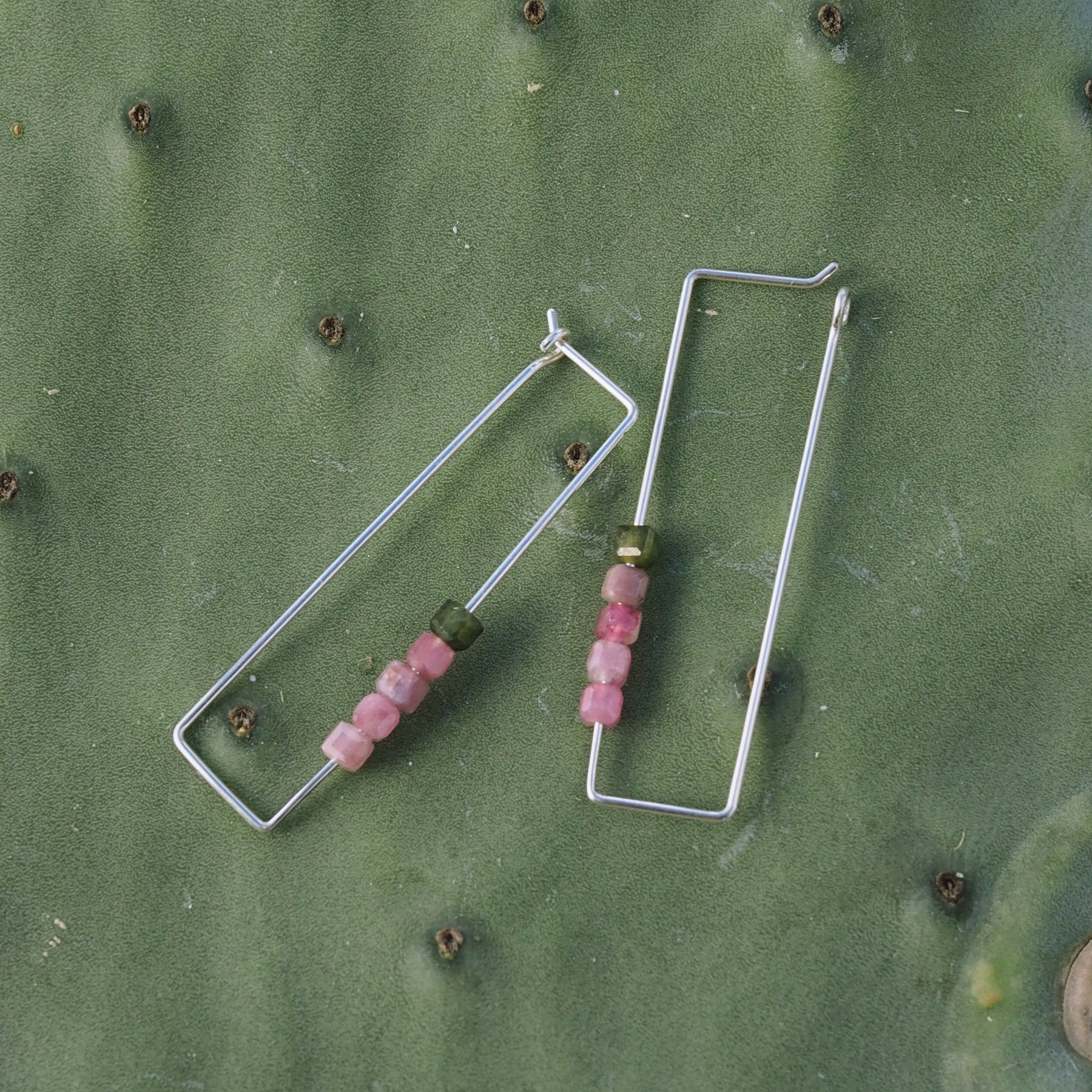 Tourmaline Rectangle Hoops | Sterling Silver