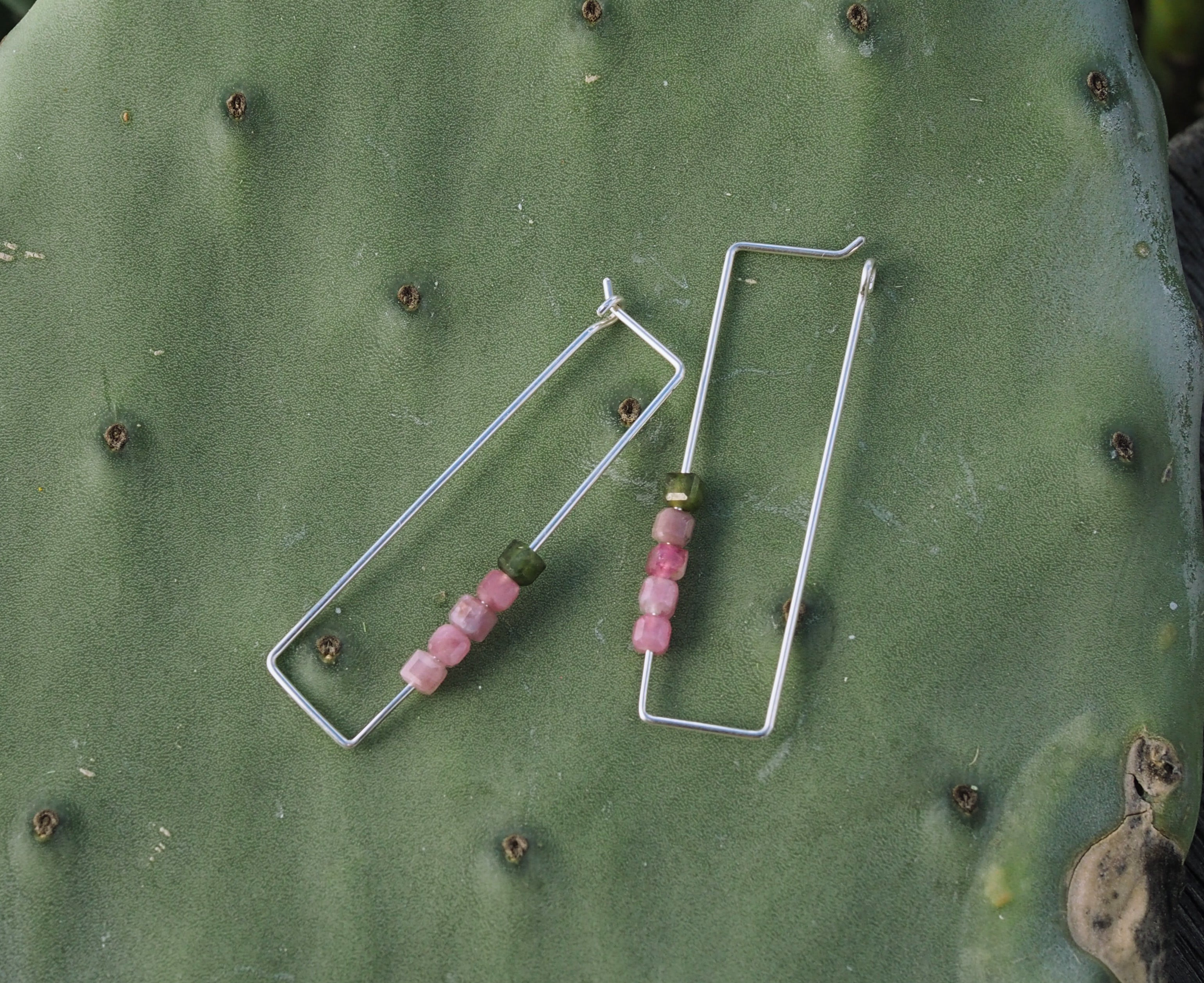 Tourmaline Rectangle Hoops | Sterling Silver