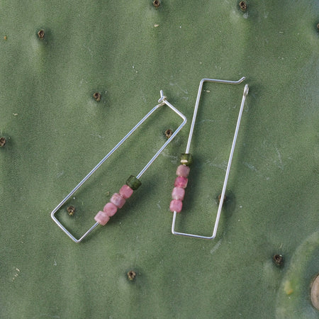 Tourmaline Rectangle Hoops | Sterling Silver