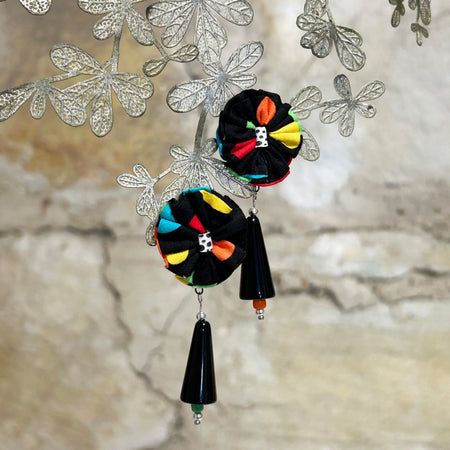 Earrings Colourful Textile & Vintage Beads - EC-615