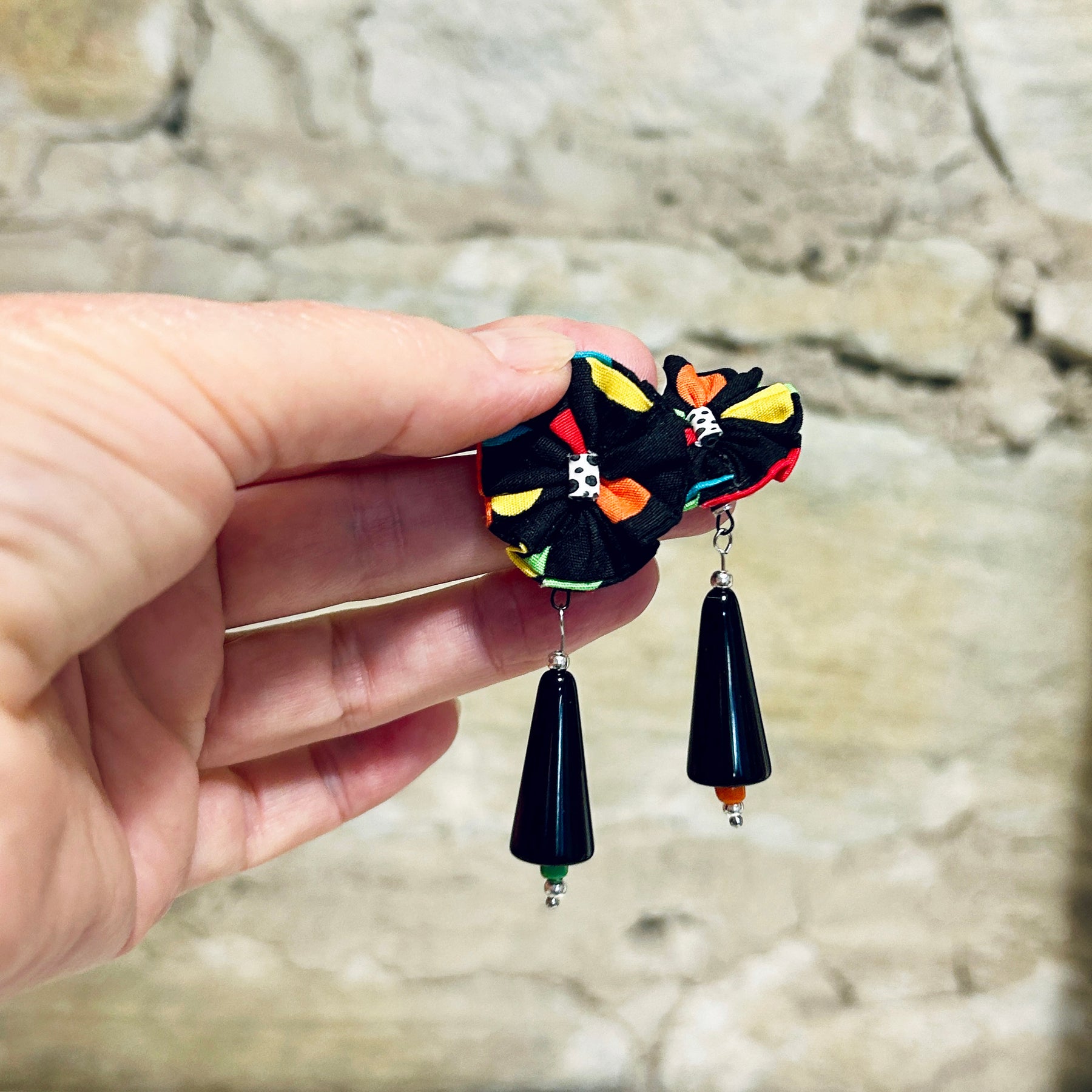 Earrings Colourful Textile & Vintage Beads - EC-615