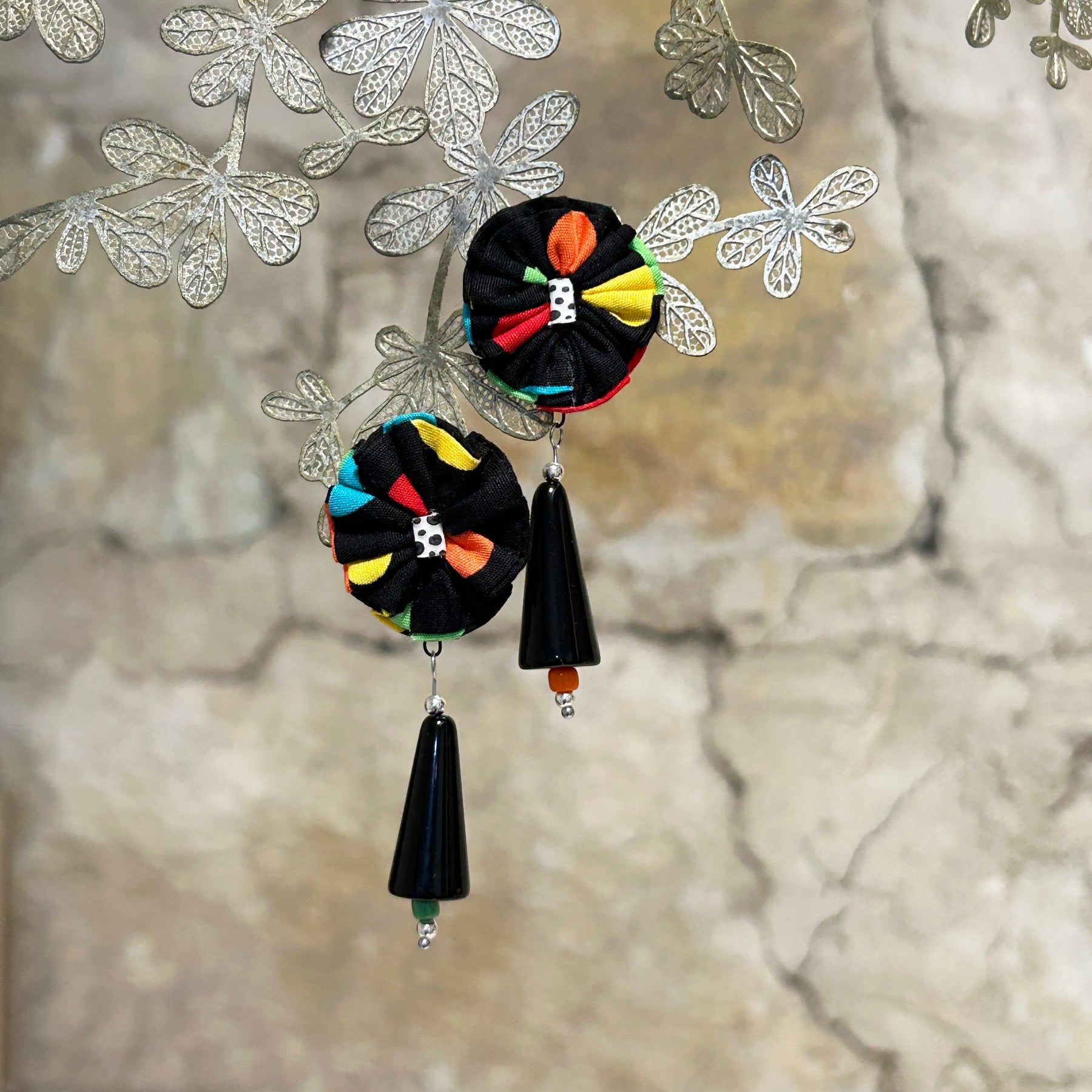 Earrings Colourful Textile & Vintage Beads - EC-615