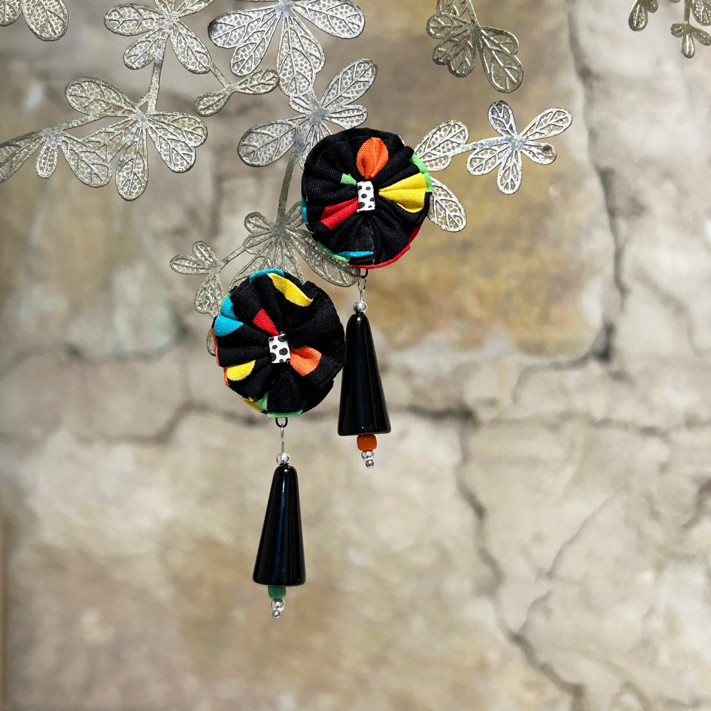Earrings Colourful Textile & Vintage Beads - EC-615