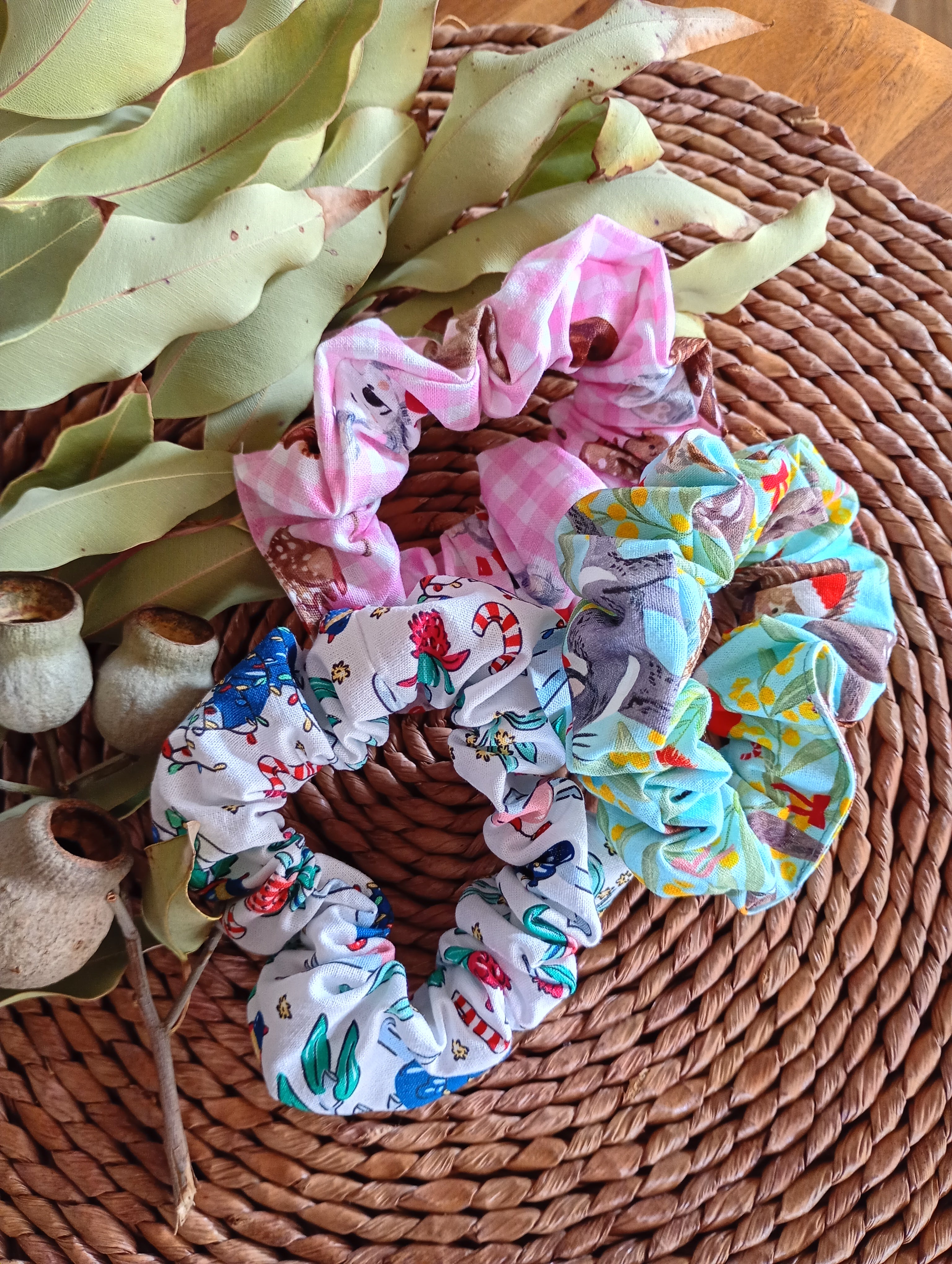 Christmas Hair Scrunchies (Assorted Fabrics)
