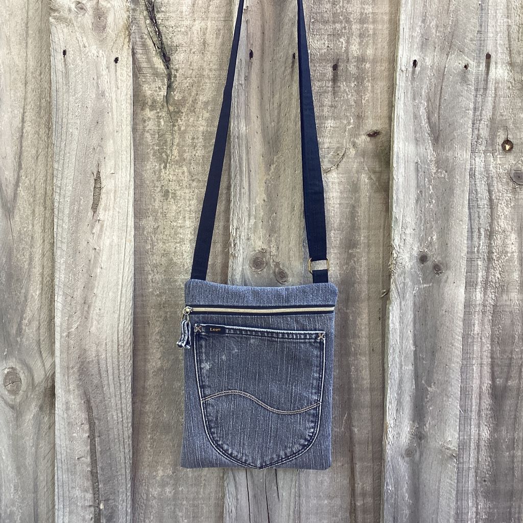 Grey Upcycled Denim Crossbody Bag – Jeans Back Pocket