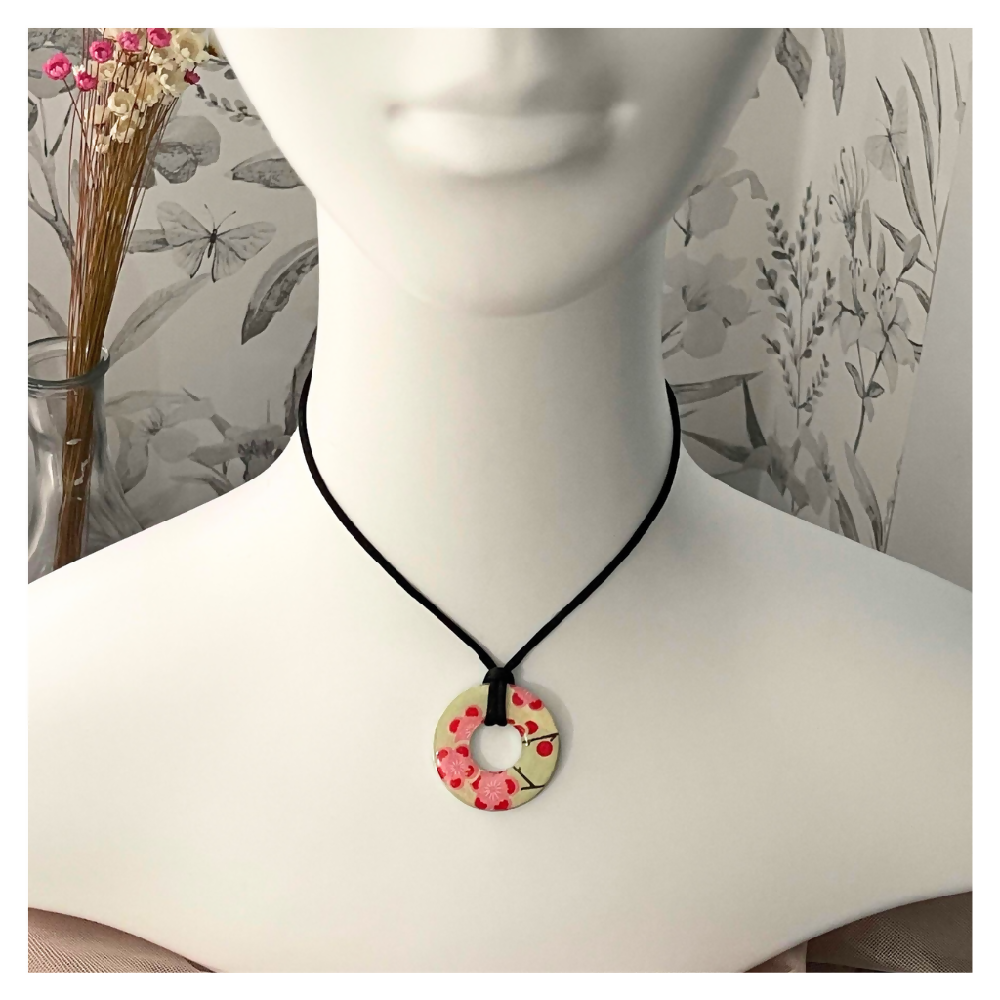 Red Cherry Blossom Necklace • Handmade with Japanese Papers