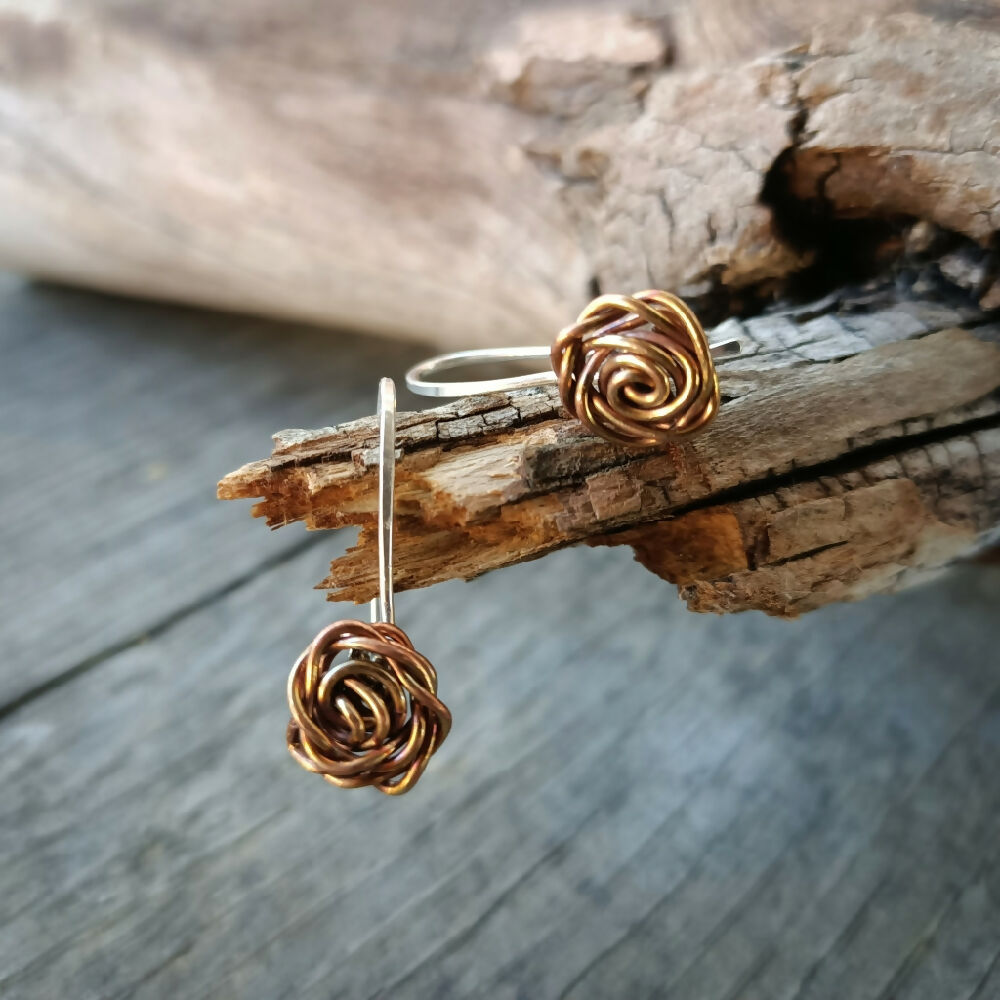 copper rosette earrings handmade 2