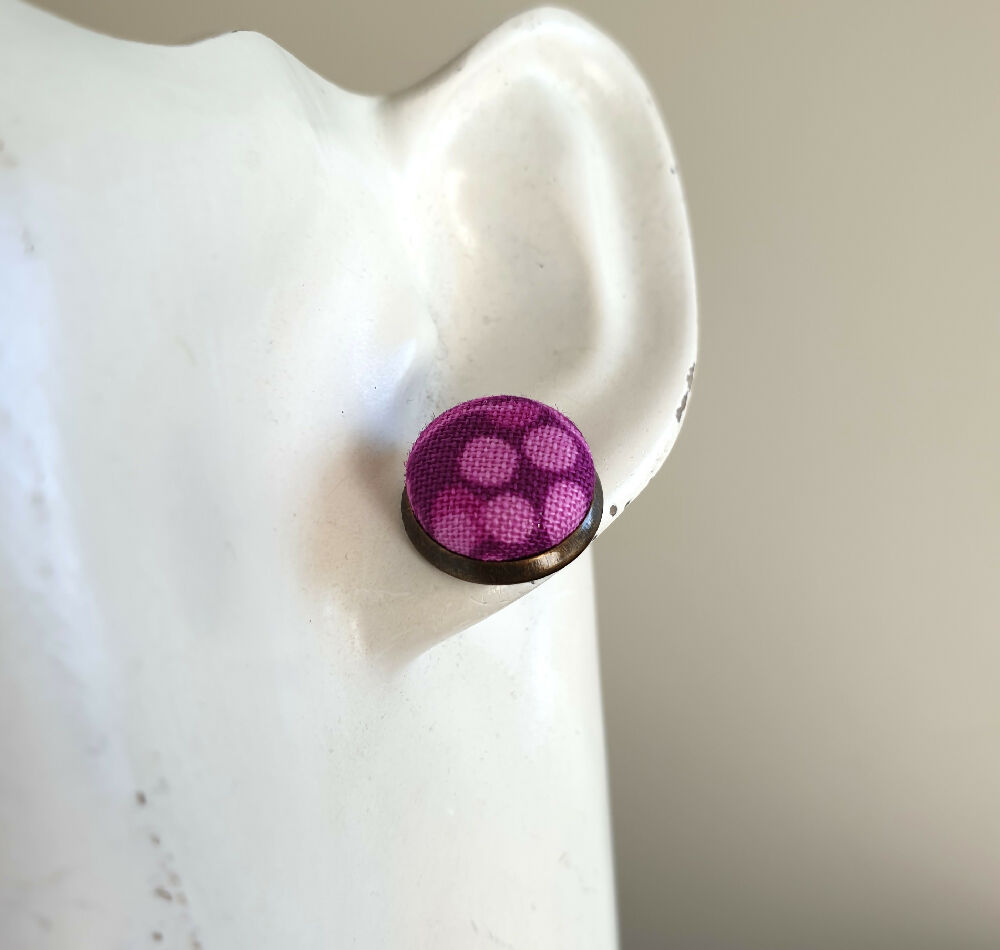 1.4cm Round Purple Bubble cotton fabric Cabochon stud earrings