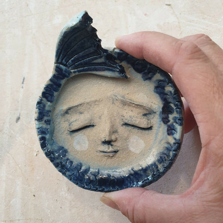 Tiny clay plate, ringplate, mermaid, blue