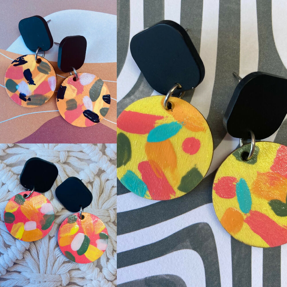 Mango / mixed color handpainted earrings
