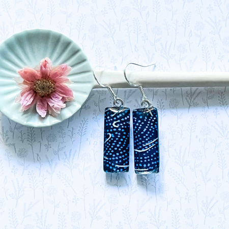 Blue and White Glass Earrings • Japanese Paper, Resin and Glass