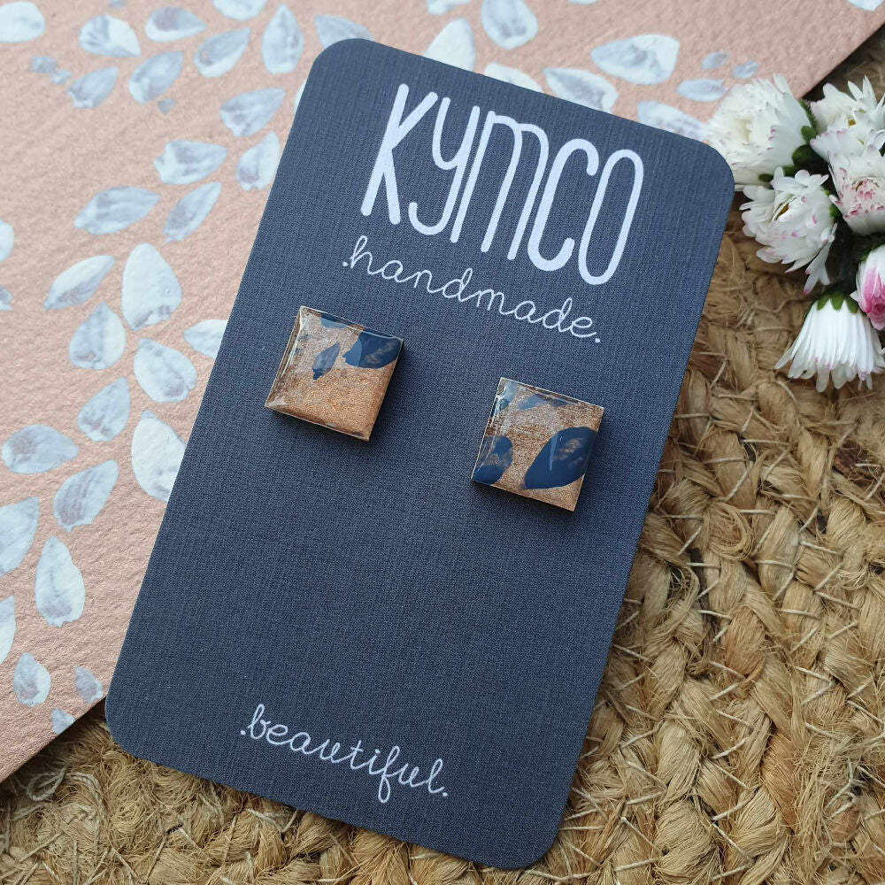 The Medika Collection | resin square stud earrings | blue