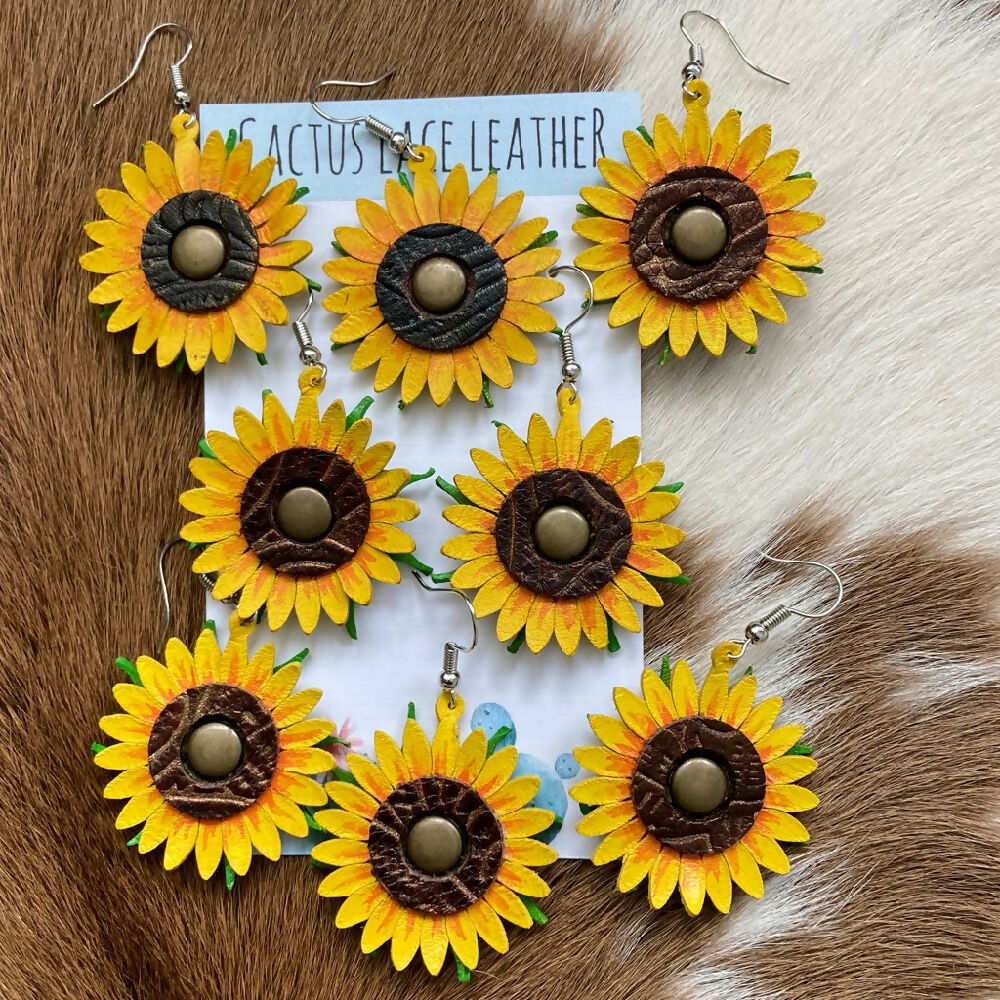 Leather Sunflower Earrings