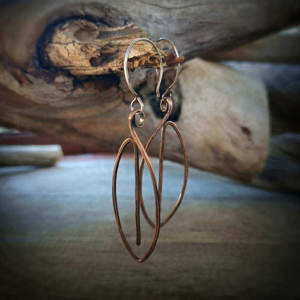 copper leaf earrings handmade 3