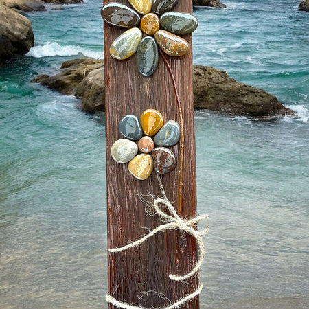 Timber / Wooden Decor Hanger - 2 Pebble flowers with stems