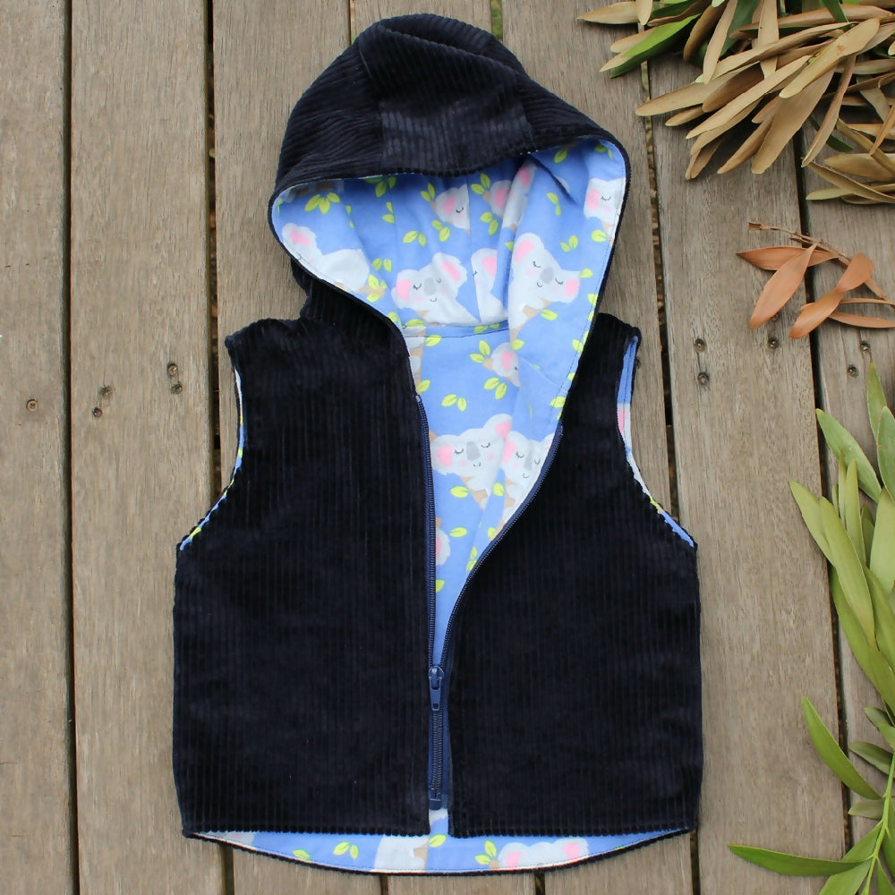 Toddler Vest with Hood - Fully Lined - Navy Blue - Size 2