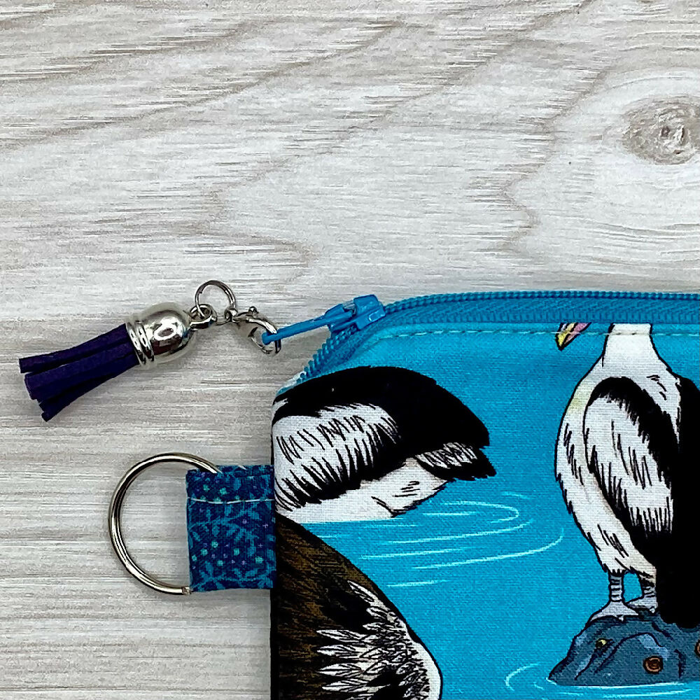 Pelicans birds Zip Pouch (18cm x 13cm). Fully lined, lightly padded