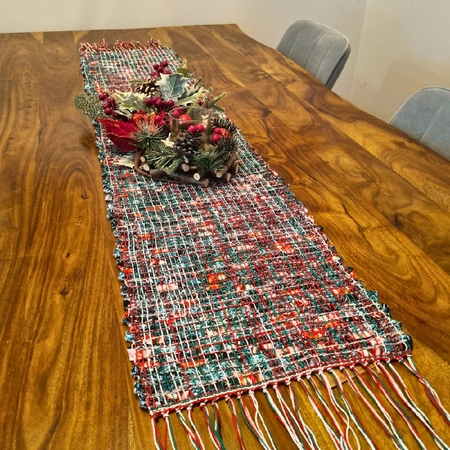 Handwoven cotton Christmas bauble fabric table runner