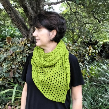 Shawl - crochet Off centre Altair in key lime green