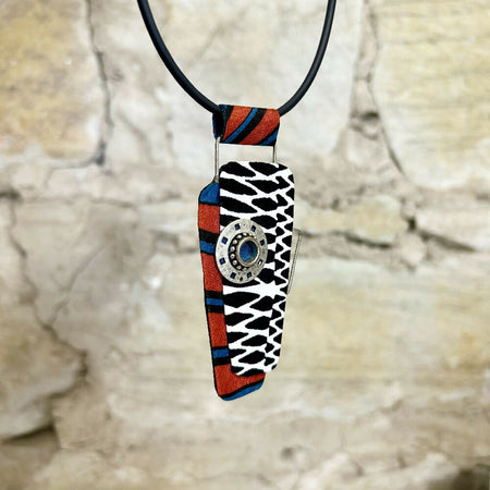 Black White Orange Blue Pendant Necklace