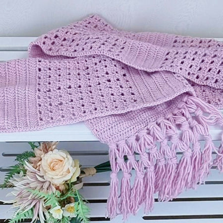 Vintage Pattern, Handmade Crochet - Merino Wool Scarf