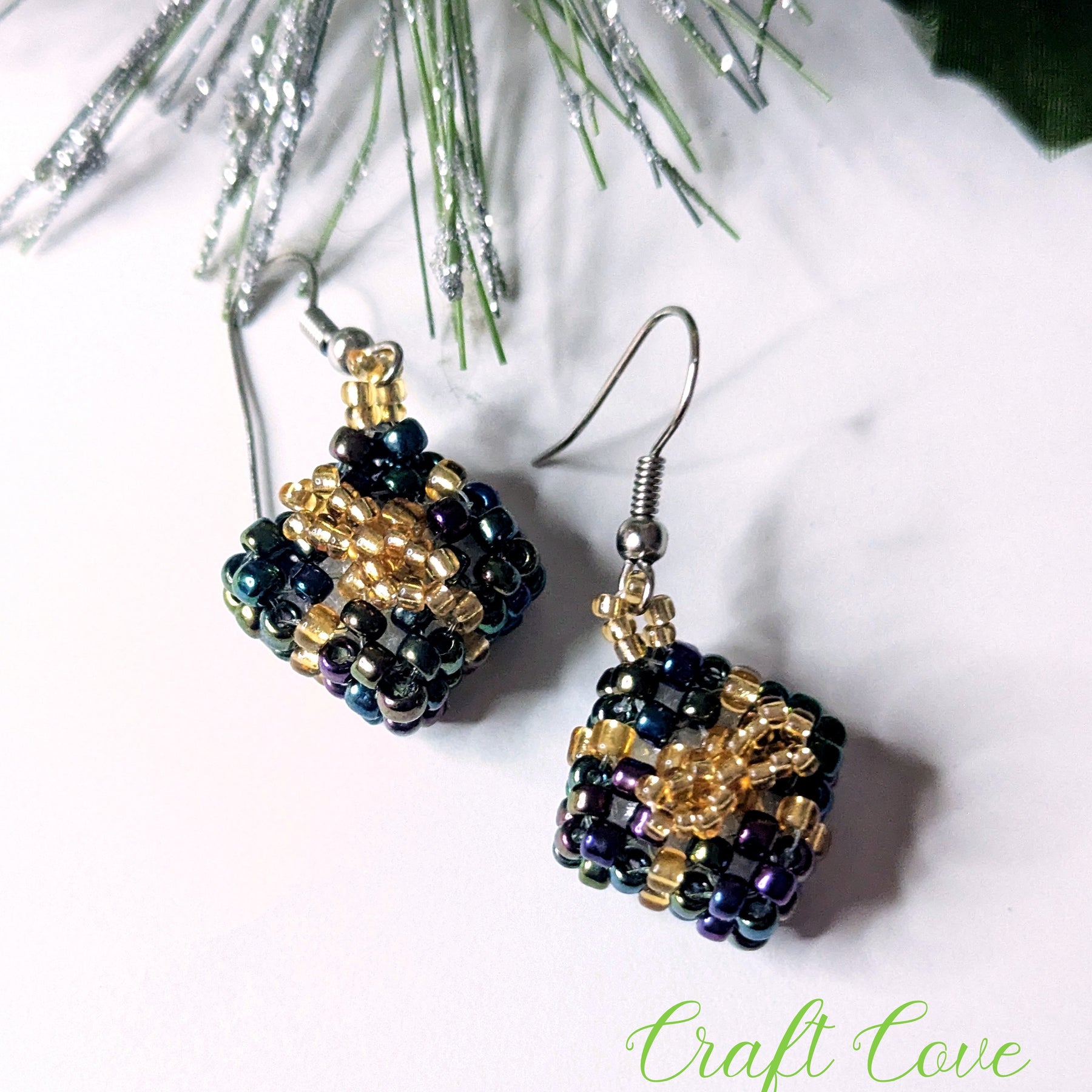 Handmade Beadwoven Earrings – Festive Gift Box Design