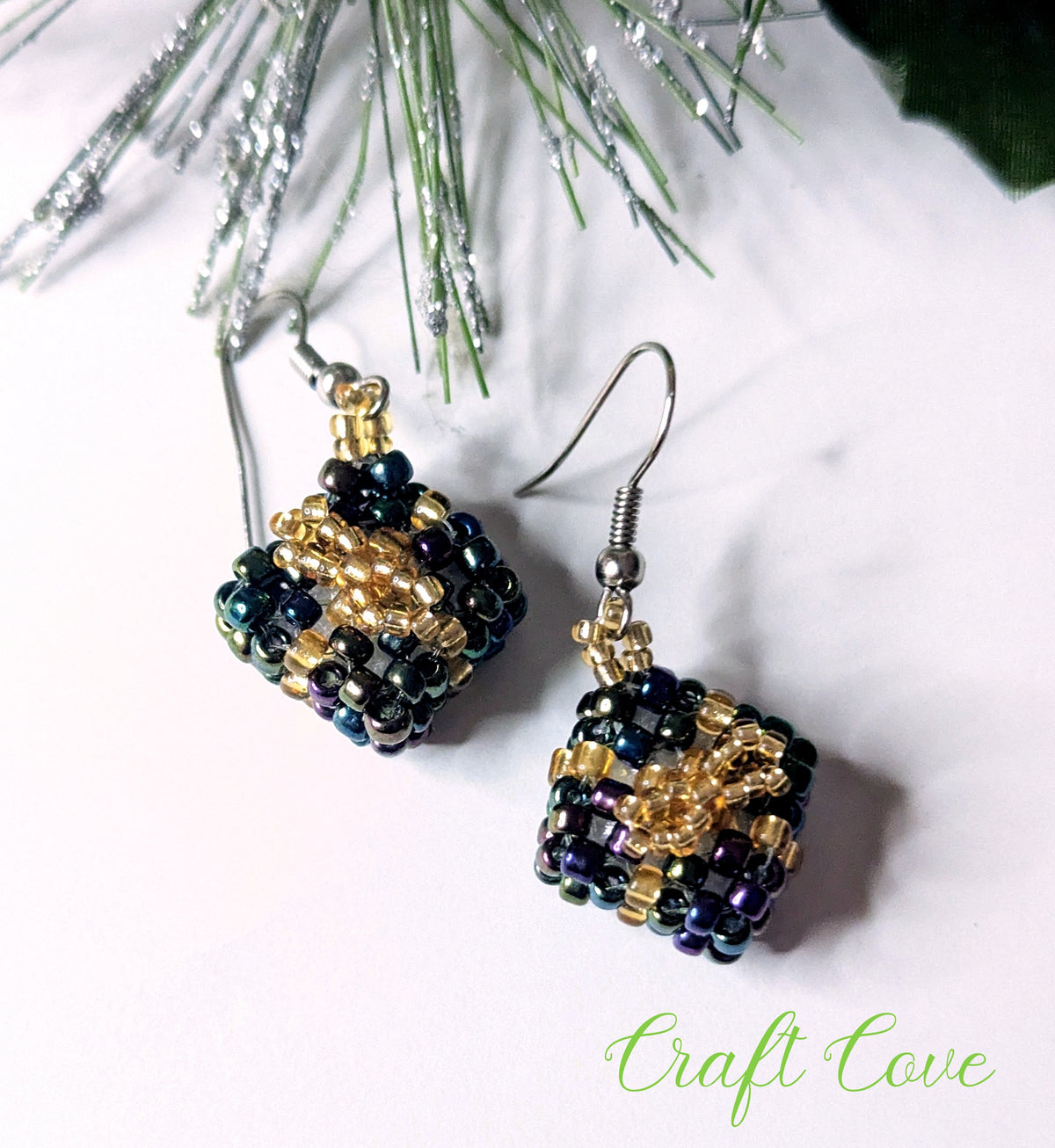 Handmade Beadwoven Earrings – Festive Gift Box Design