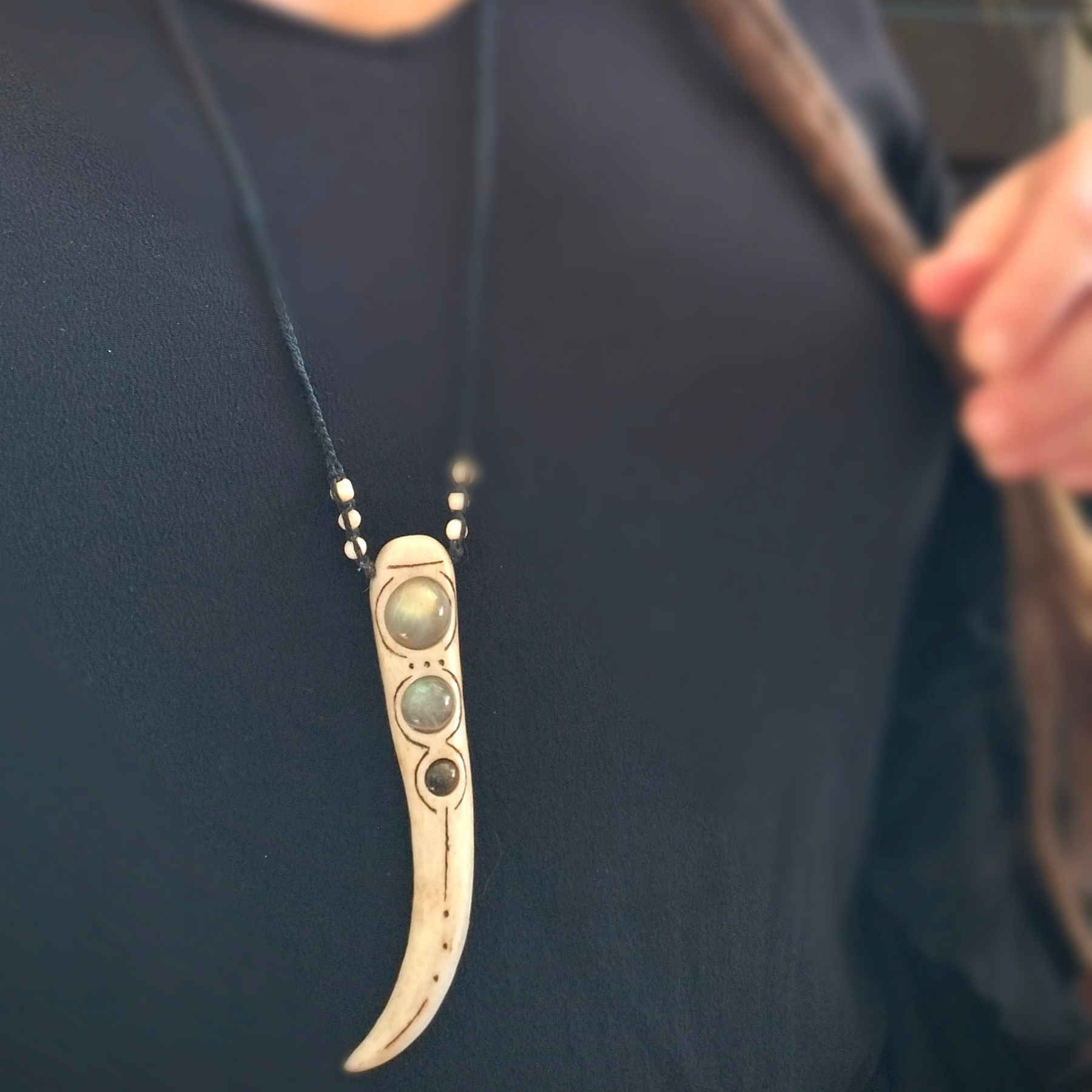 •| LABRADORITE  | LABRADORITE | OBSIDIAN | DEER ANTLER |• NECKPIECE