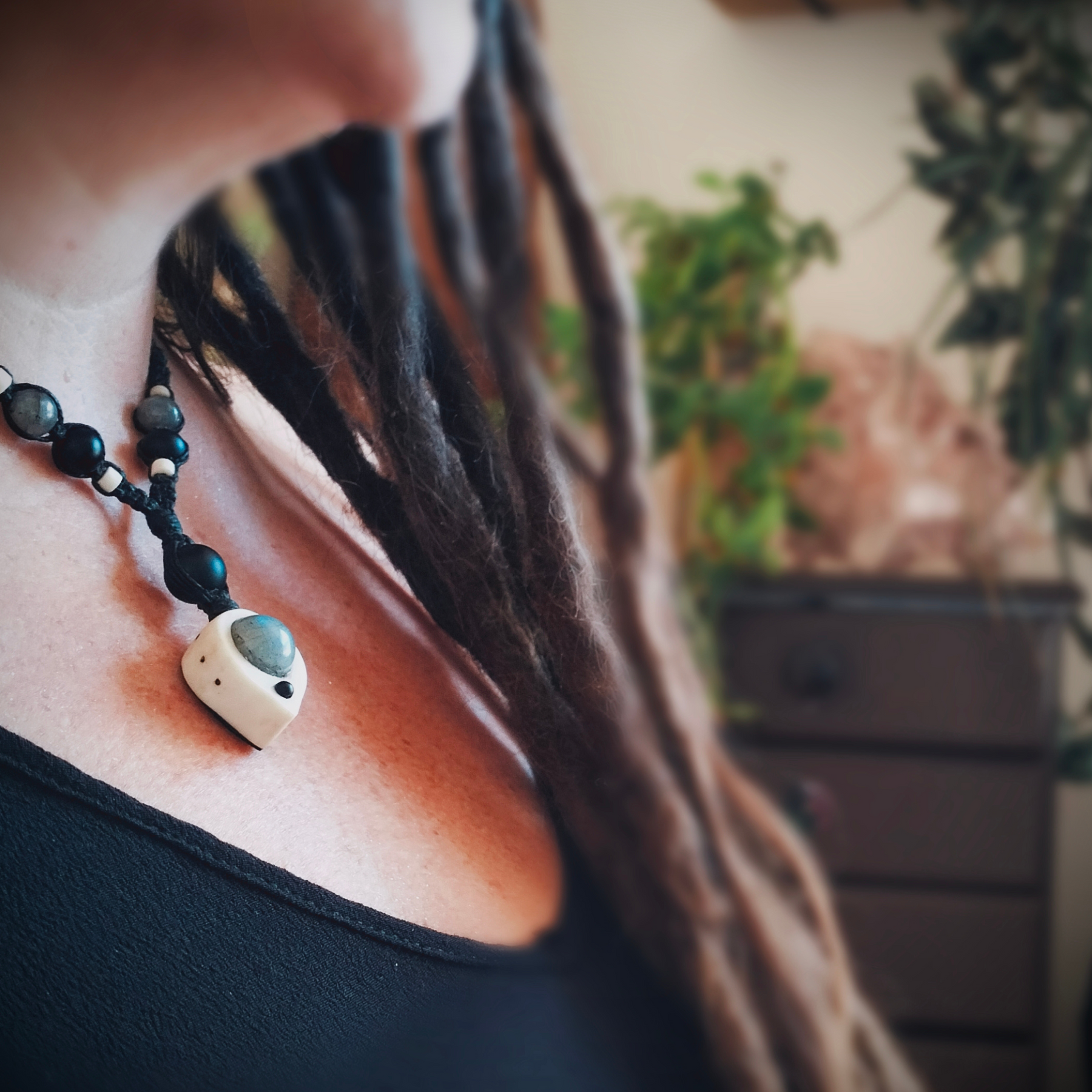 •| LABRADORITE | ONYX | DEER ANTLER |• NECKLACE