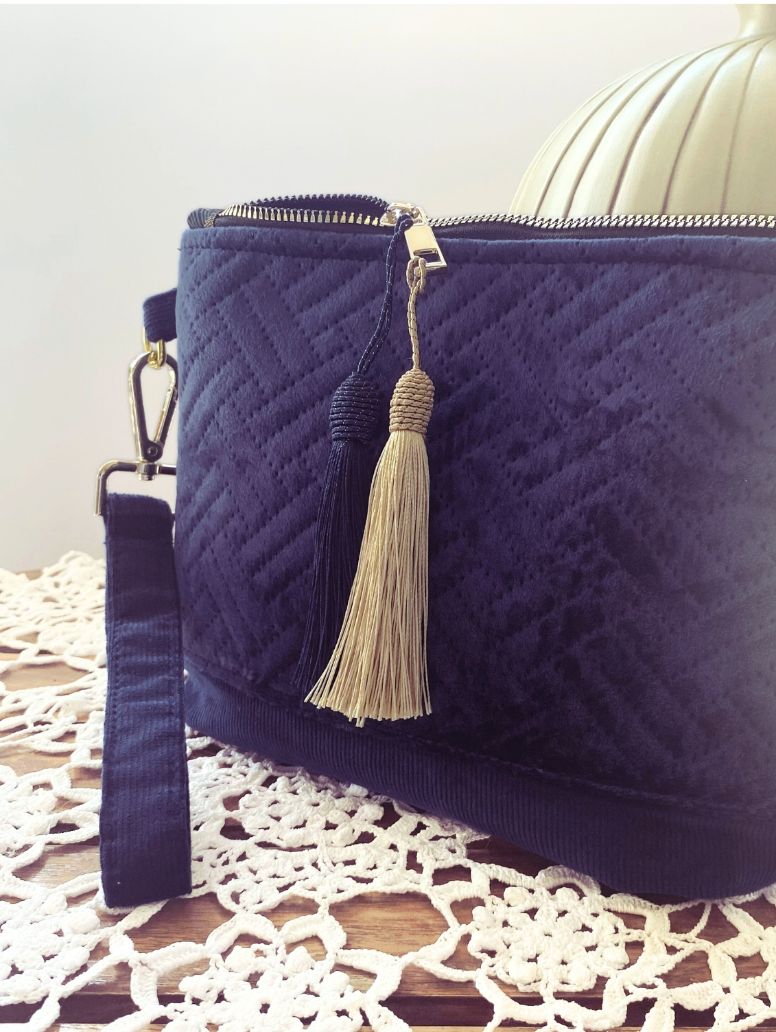 Velvet clutch purse - navy blue
