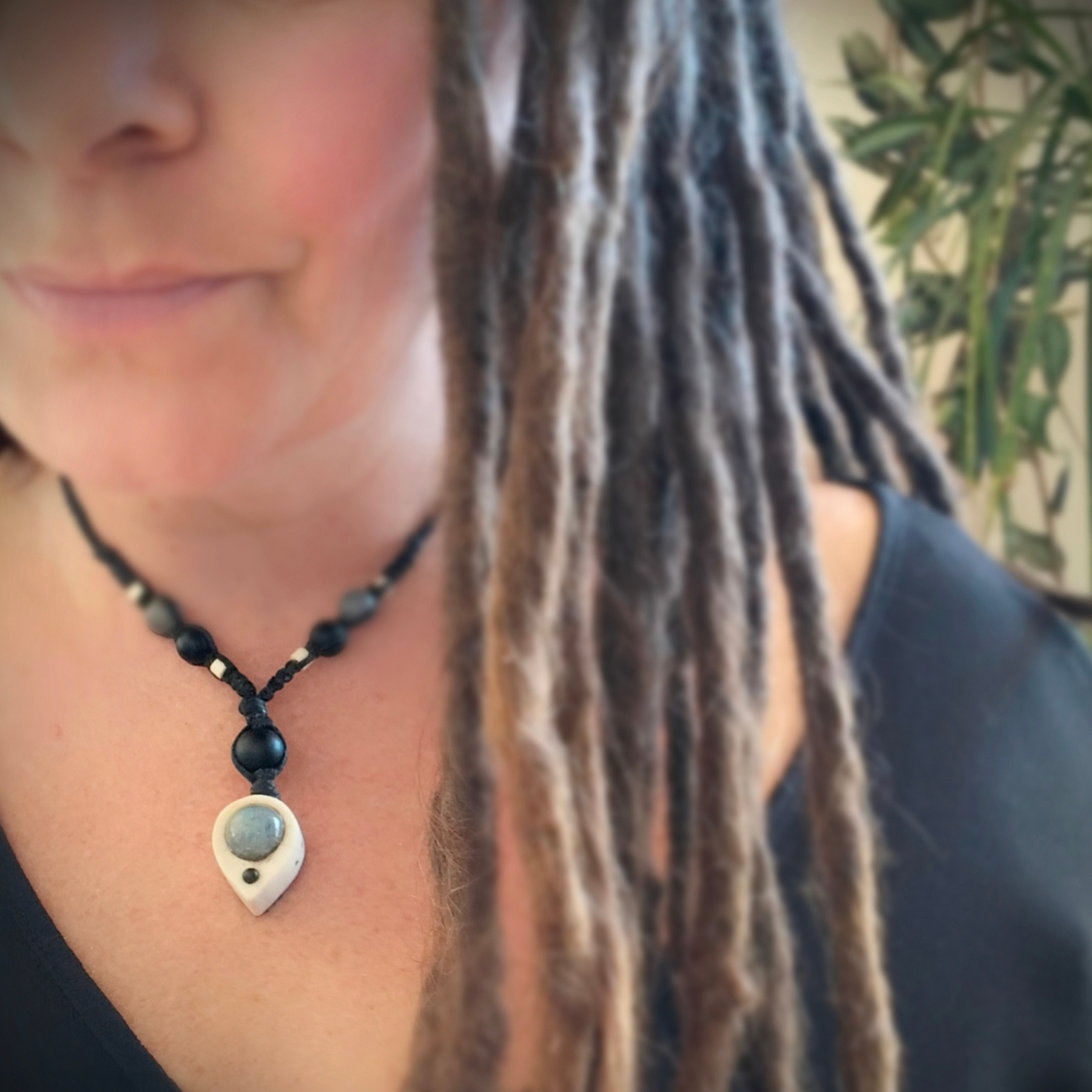 •| LABRADORITE | ONYX | DEER ANTLER |• NECKLACE