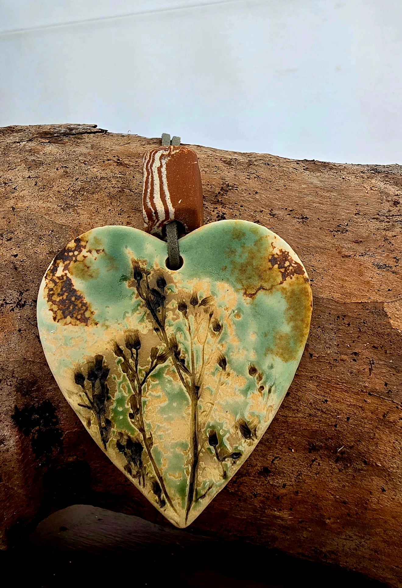 Handmade Clay Heart Pendant –  Botanical Necklace