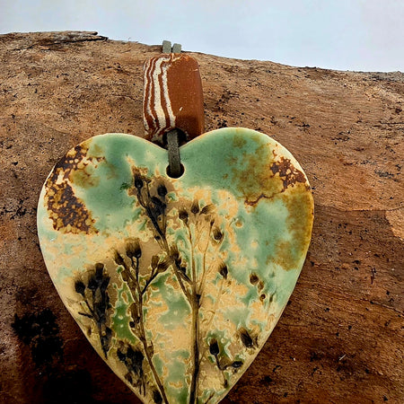 Handmade Clay Heart Pendant –  Botanical Necklace